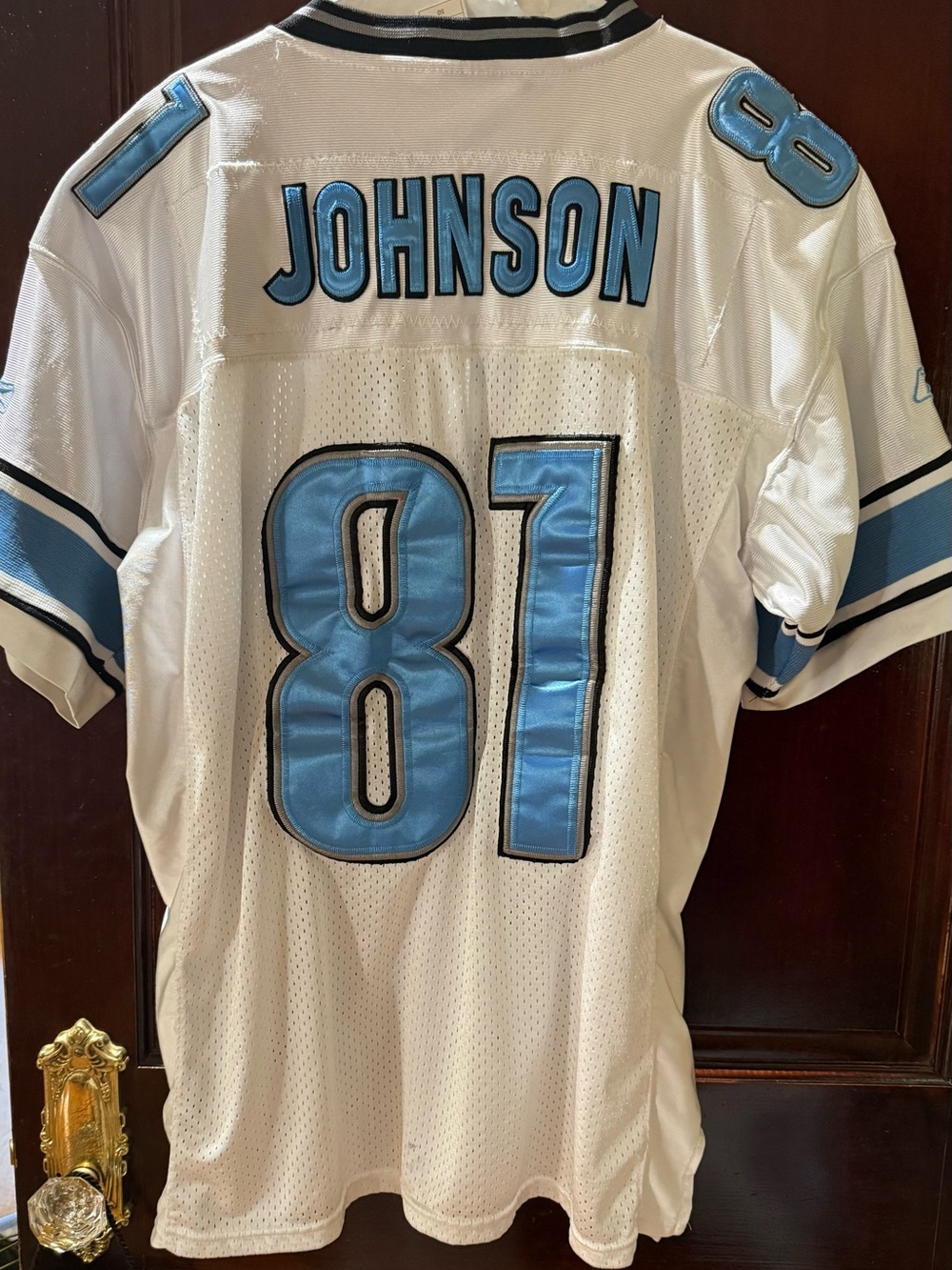 Reebok White and Light Blue 'Johnson 81' Men's Football Jersey